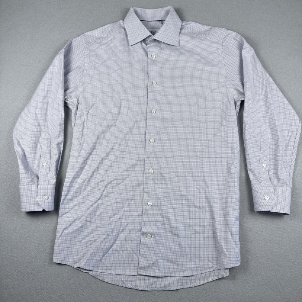 Lot of 2 Eton Slim Long Sleeve Button Shirt Men 40/15.75 (L) Grid Check Plaid - Picture 2 of 11
